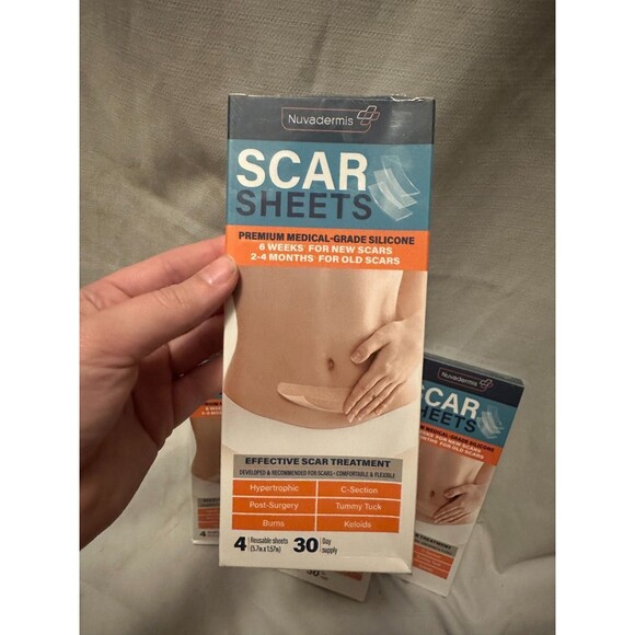 4 Boxes -NUVADERMIS Premium Medical Grade Silicone Scar Sheets, Strips 16 Sheets - Picture 2 of 4